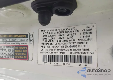 2015 Honda Civic Ex-L из США, поврежденный, VIN 2HGFG3B04FH527355